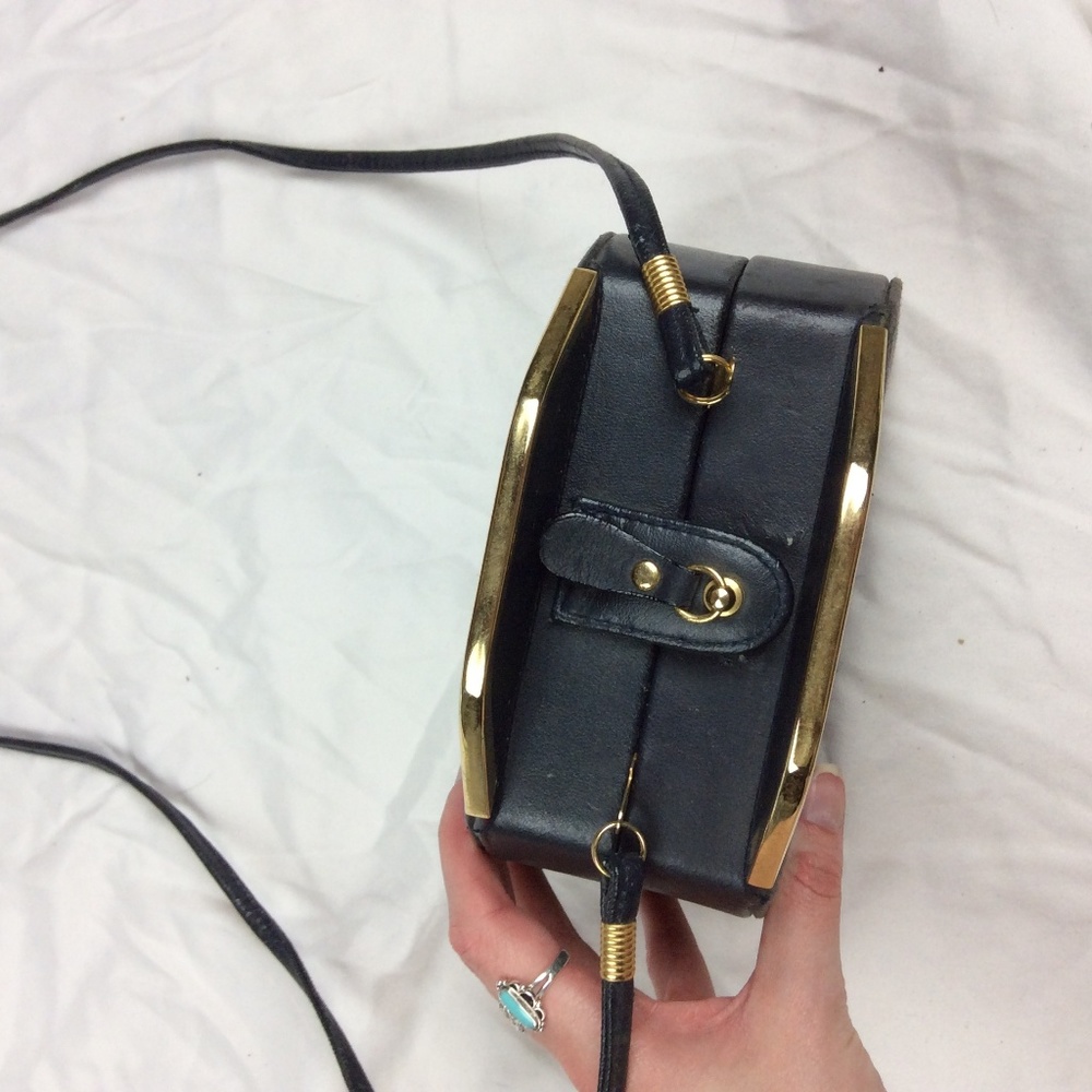 Structured Leather Gold Hinged Hard Case Purse - image 3